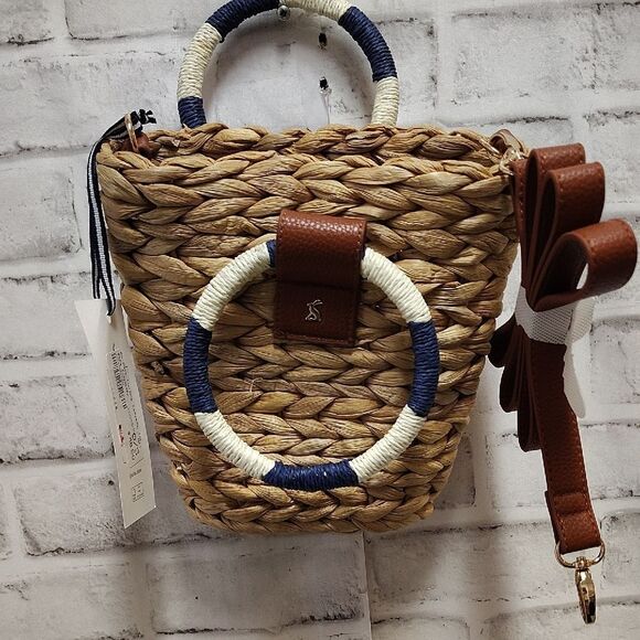 Joules Woven Mini Bag with Blue and Brown Accents - Picture 1 of 6